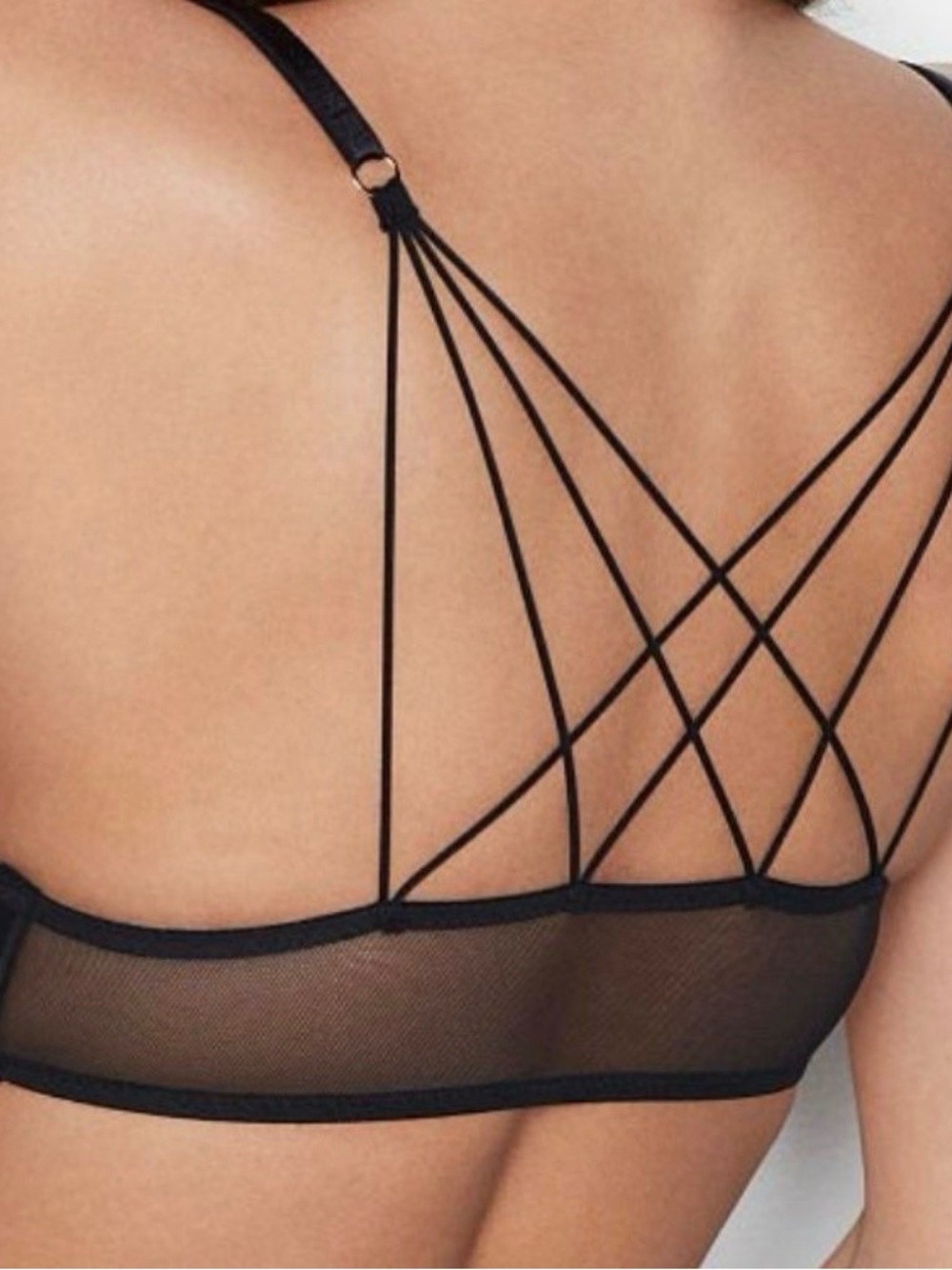 VICTORIA'S SECRET Starburst Unlined Plunge Bra Semi Sheer Black Mesh Size 36D - Picture 2 of 11
